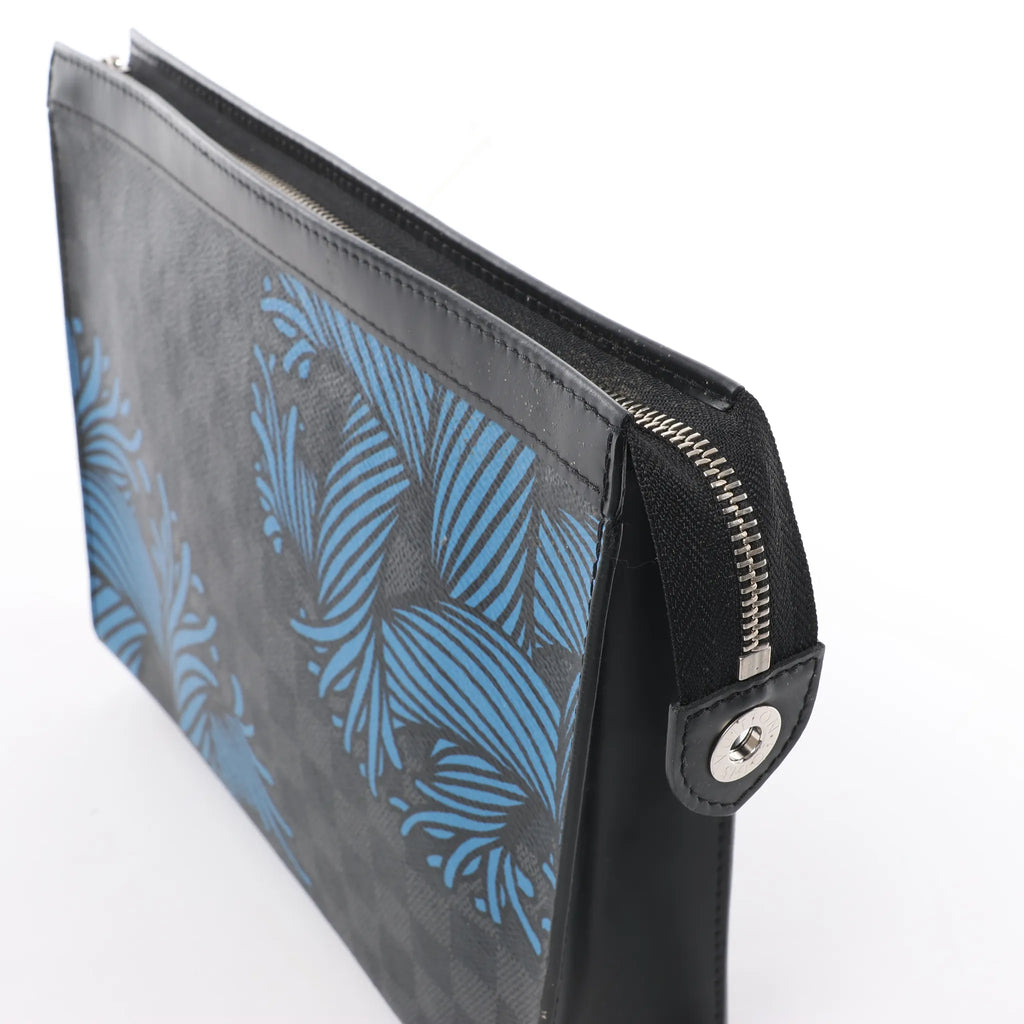Louis Vuitton Pochette Voyage Damier Graphite Clutch in Black x Blue N62260