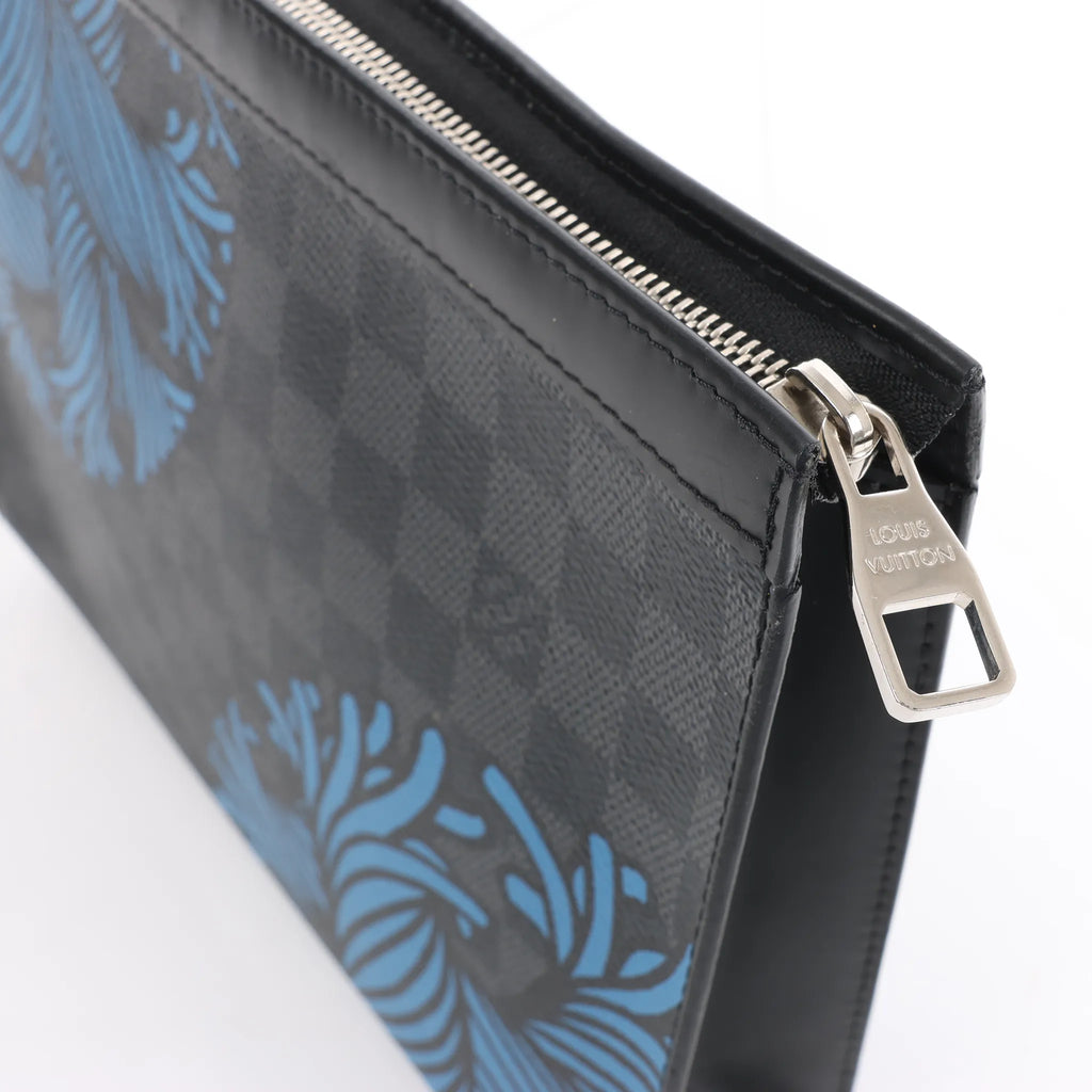 Louis Vuitton Pochette Voyage Damier Graphite Clutch in Black x Blue N62260