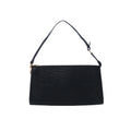 Black Louis Vuitton Pochette Accessoire in textured Epi leather with slim shoulder strap, top zip closure and gold-tone hardware.