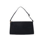 Black Louis Vuitton Pochette Accessoire in textured Epi leather with slim shoulder strap, top zip closure and gold-tone hardware.