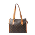 Louis Vuitton Popincourt Haut shoulder bag in brown Monogram canvas with long tan leather straps, gold-tone hardware and top zip closure.