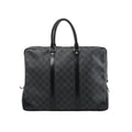 Front view of Louis Vuitton Porte-Documents Voyage with black and grey Damier Graphite checks, rounded black handles, leather trim and reinforced corners.