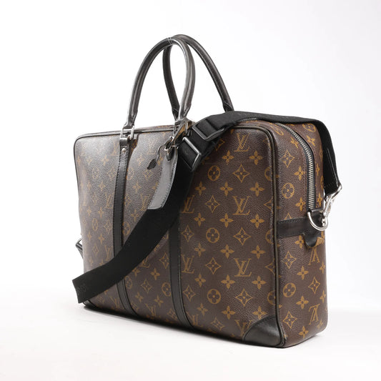 Louis Vuitton Monogram Macassar Porte Document Voyages Handbag in Brown M40224