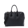 Louis Vuitton Porte Documents Jour briefcase in black Damier Graphite canvas with leather top handles, wide shoulder strap and silver-tone hardware.
