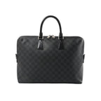 Louis Vuitton Porte-Documents Jour briefcase in black Damier Graphite check canvas with dual top handles and zip-top closure on white background
