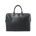 Black Louis Vuitton Epi leather briefcase with textured body, smooth leather top panel, dual rounded handles and silver-tone hardware.