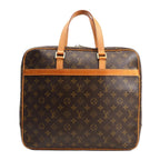 Louis Vuitton Monogram Porte Documents Pegase Handbag M53343 featuring brown coated canvas with LV monogram print, dual natural leather handles, exterior slip pocket, and zip closure, set against a white background.