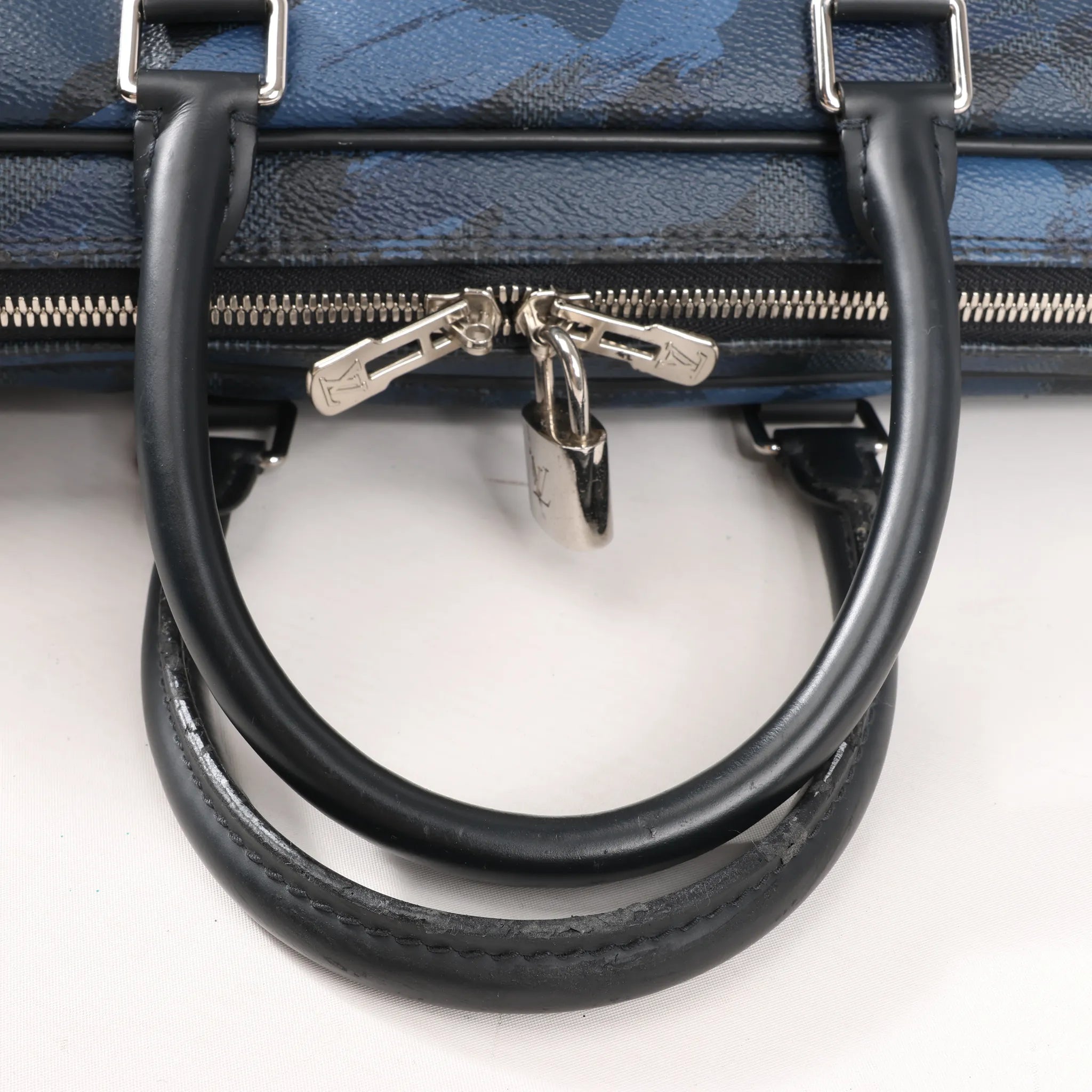 Louis Vuitton Cobalt Camouflage Porte Documents Voyages PM Handbag in Navy Blue x Black N41507