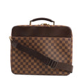 Louis Vuitton Damier Ebene Porto Ordino Tours Sabana 2Way Shoulder Bag N53355 featuring brown checkered canvas, dark brown leather trim, a top handle, adjustable shoulder strap, and front slip pocket, displayed upright on a white background.