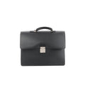 Front view of black Louis Vuitton Taiga leather Robusto briefcase with top handle and silver-tone lock closure on a white background.