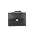 Front view of black Louis Vuitton Taiga leather Robusto briefcase with top handle and silver-tone lock closure on a white background.