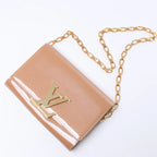 Louis Vuitton Louise Rose Velours Monogram Vernis Chain Clutch in Beige