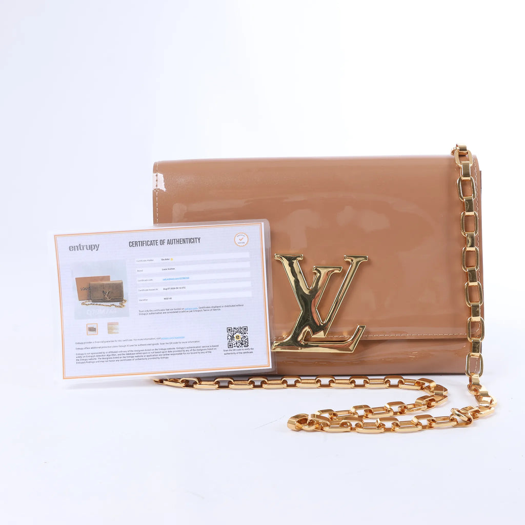 Louis Vuitton Louise Rose Velours Monogram Vernis Chain Clutch in Beige