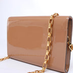 Louis Vuitton Louise Rose Velours Monogram Vernis Chain Clutch in Beige