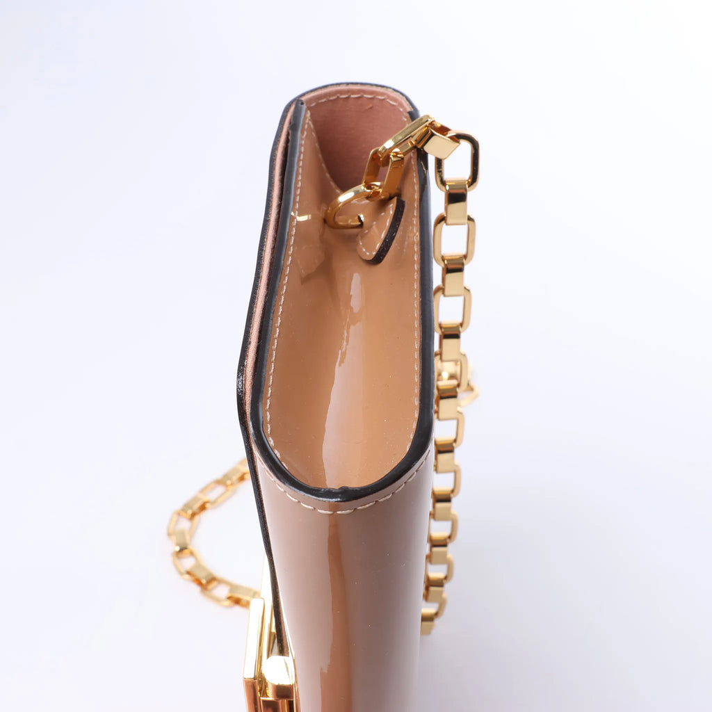 Louis Vuitton Louise Rose Velours Monogram Vernis Chain Clutch in Beige