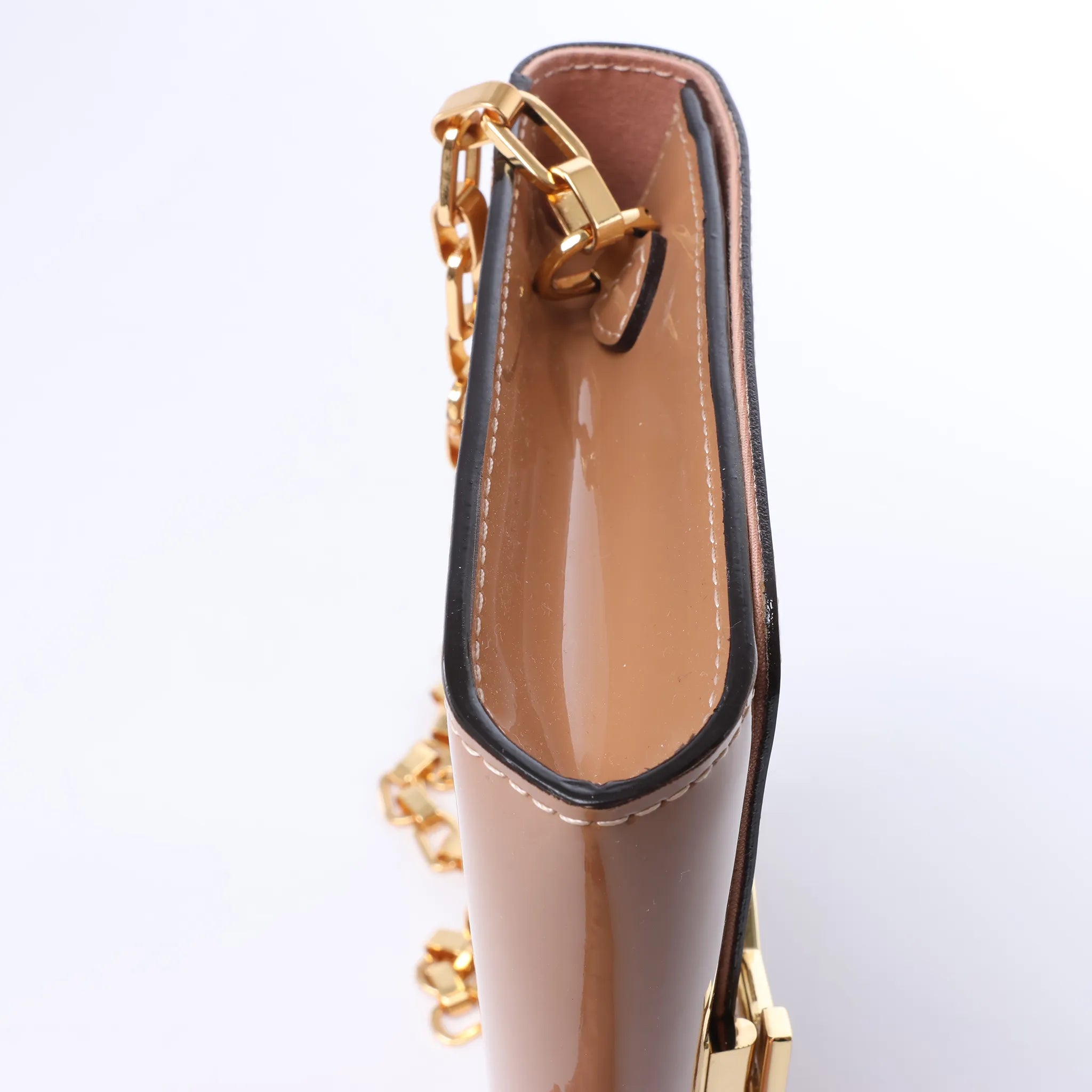 Louis Vuitton Louise Rose Velours Monogram Vernis Chain Clutch in Beige