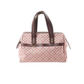 Louis Vuitton Josephine Mini handbag in pink monogram linen with dark brown leather top handles, leather trim, zip-top closure, and gold-tone hardware.