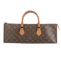 Louis Vuitton Sac Triangle brown monogram canvas handbag with zip-top closure and two natural leather top handles on white background