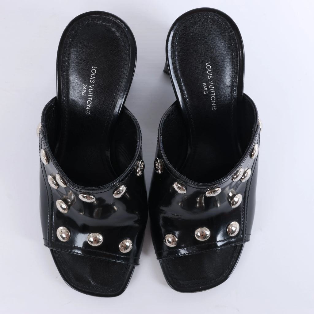 Louis Vuitton Silhouette Patent Mules in Black BR1211, Size EU 37