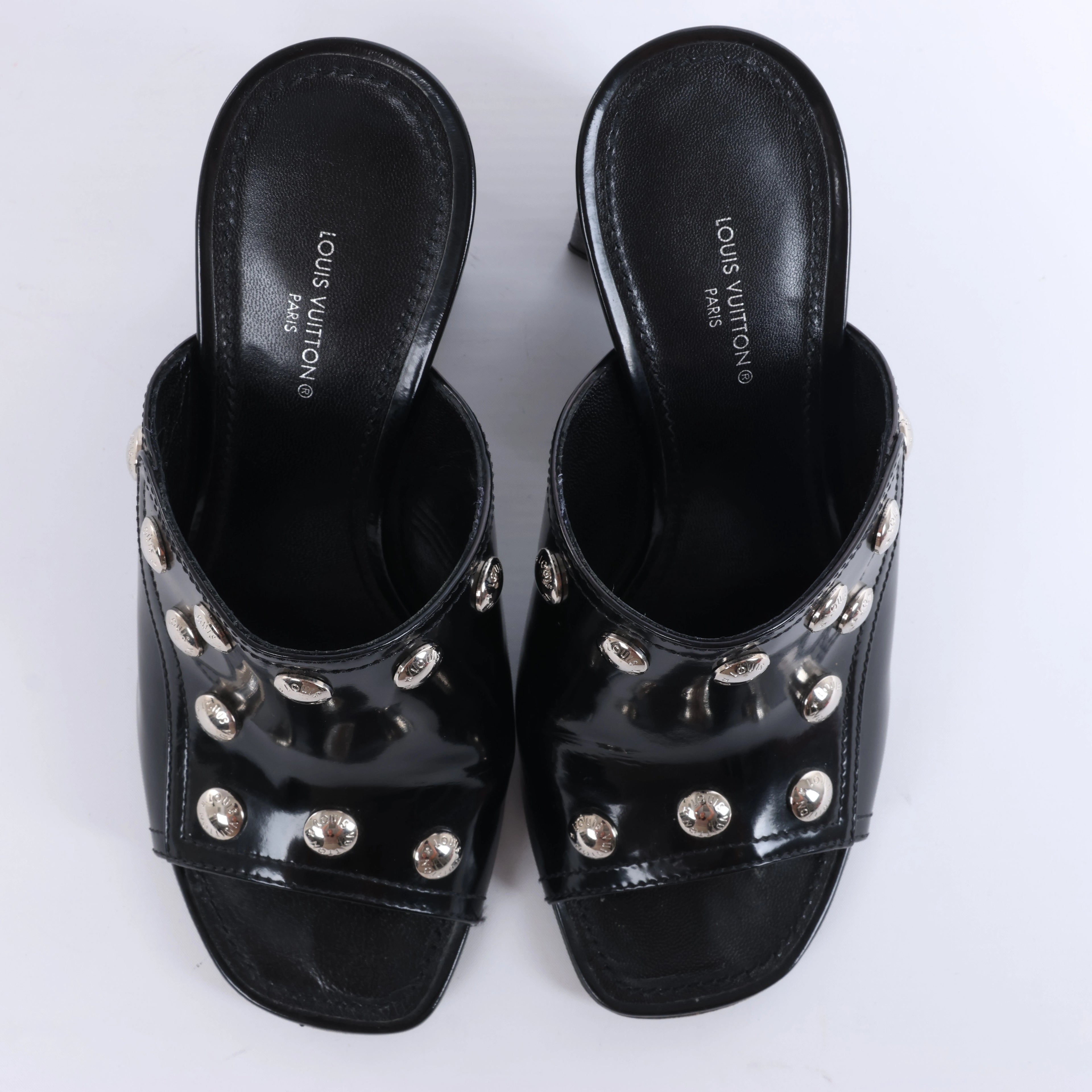 Louis Vuitton Silhouette Patent Mules in Black BR1211, Size EU 37