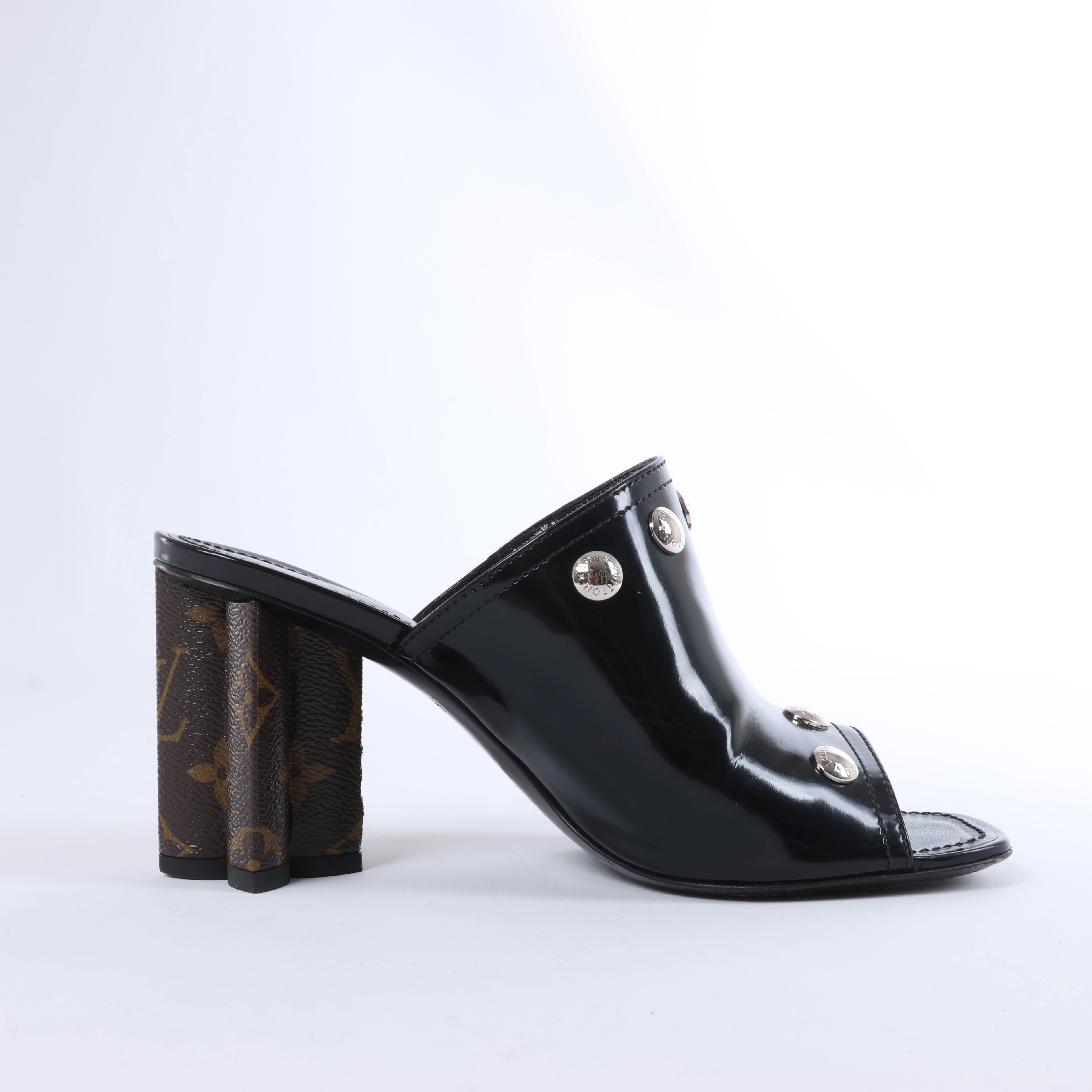 Louis Vuitton Silhouette Patent Mules in Black BR1211, Size EU 37