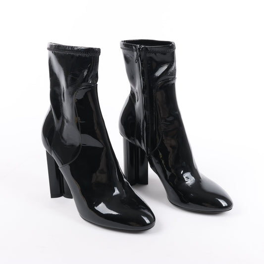 Louis Vuitton Silhouette Lines Patent Leather Ankle Boots in Black BR0137, Size 37.5 EU