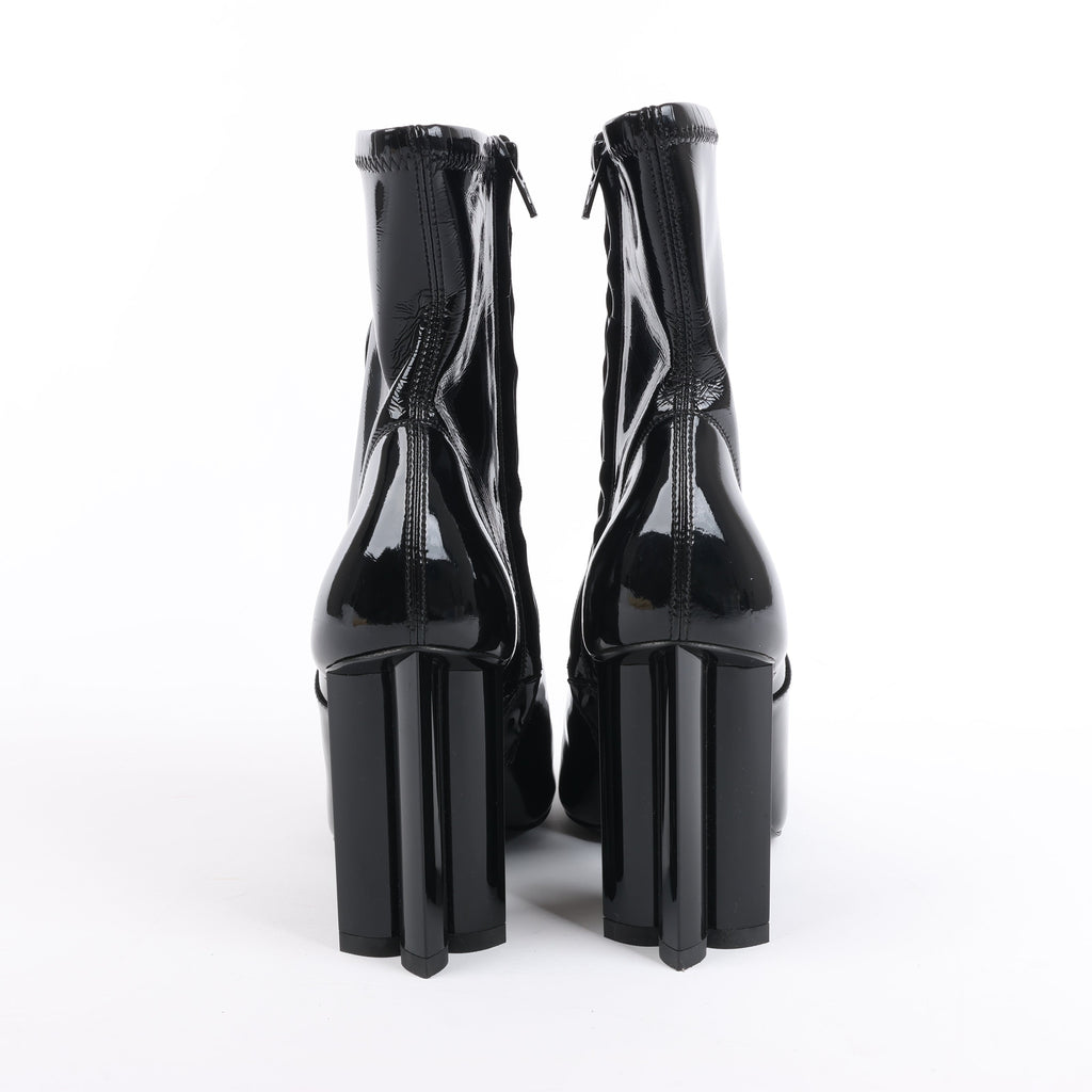 Louis Vuitton Silhouette Lines Patent Leather Ankle Boots in Black BR0137, Size 37.5 EU