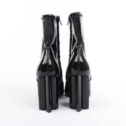 Louis Vuitton Silhouette Lines Patent Leather Ankle Boots in Black BR0137, Size 37.5 EU