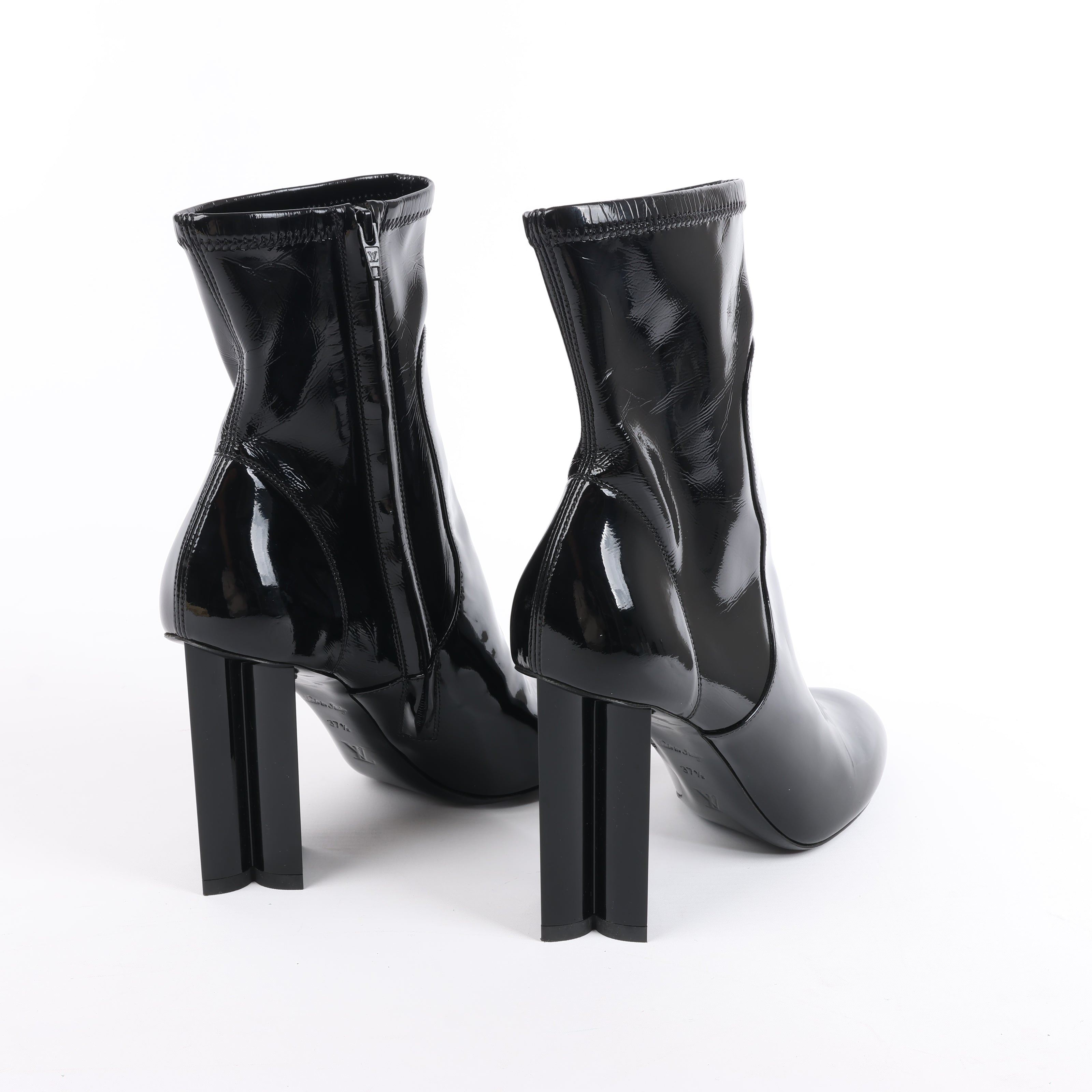 Louis Vuitton Silhouette Lines Patent Leather Ankle Boots in Black BR0137, Size 37.5 EU