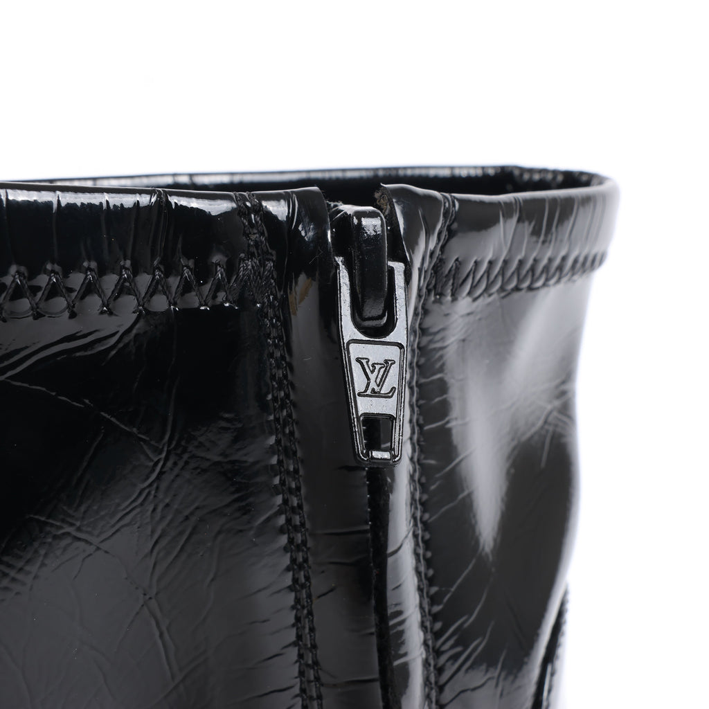 Louis Vuitton Silhouette Lines Patent Leather Ankle Boots in Black BR0137, Size 37.5 EU