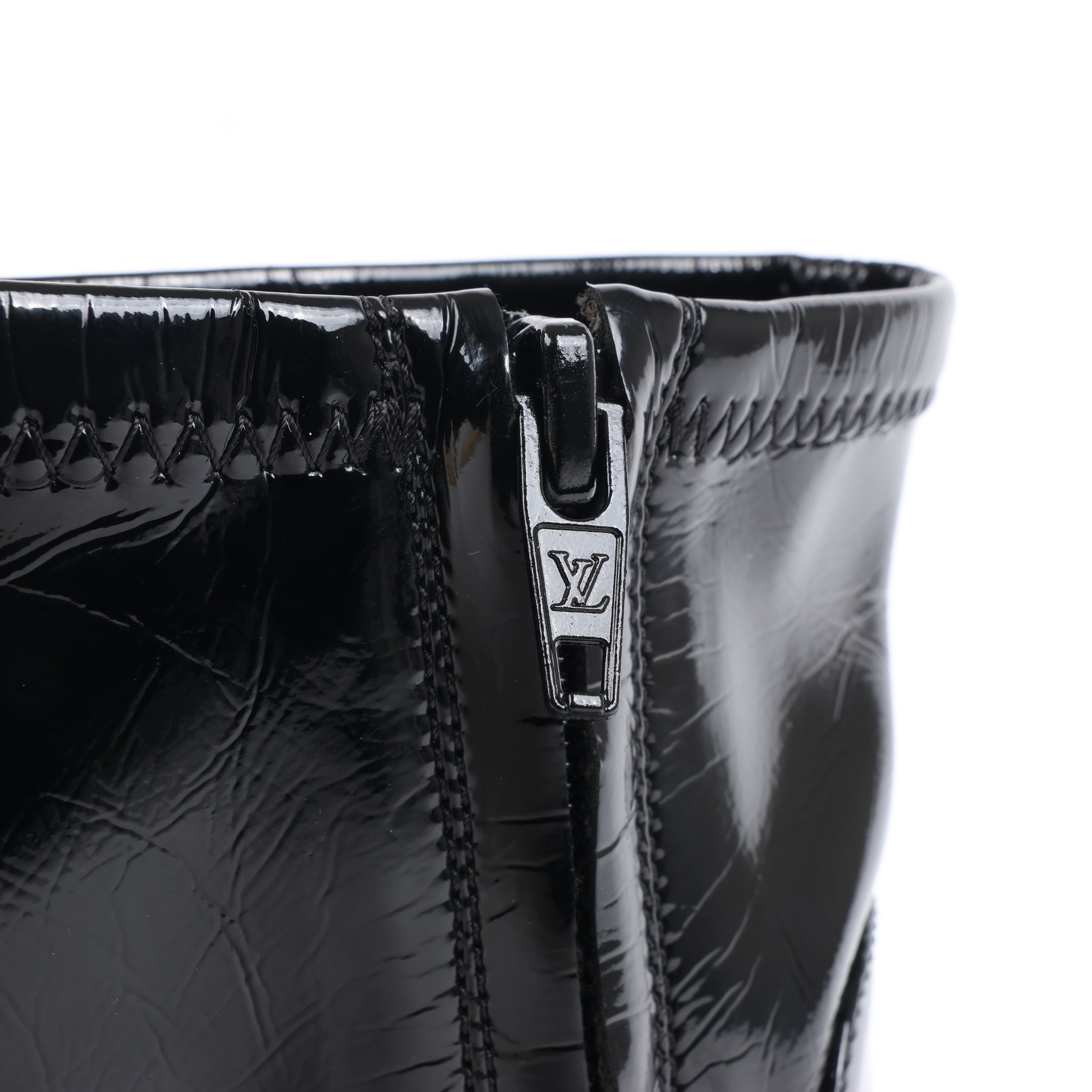 Louis Vuitton Silhouette Lines Patent Leather Ankle Boots in Black BR0137, Size 37.5 EU
