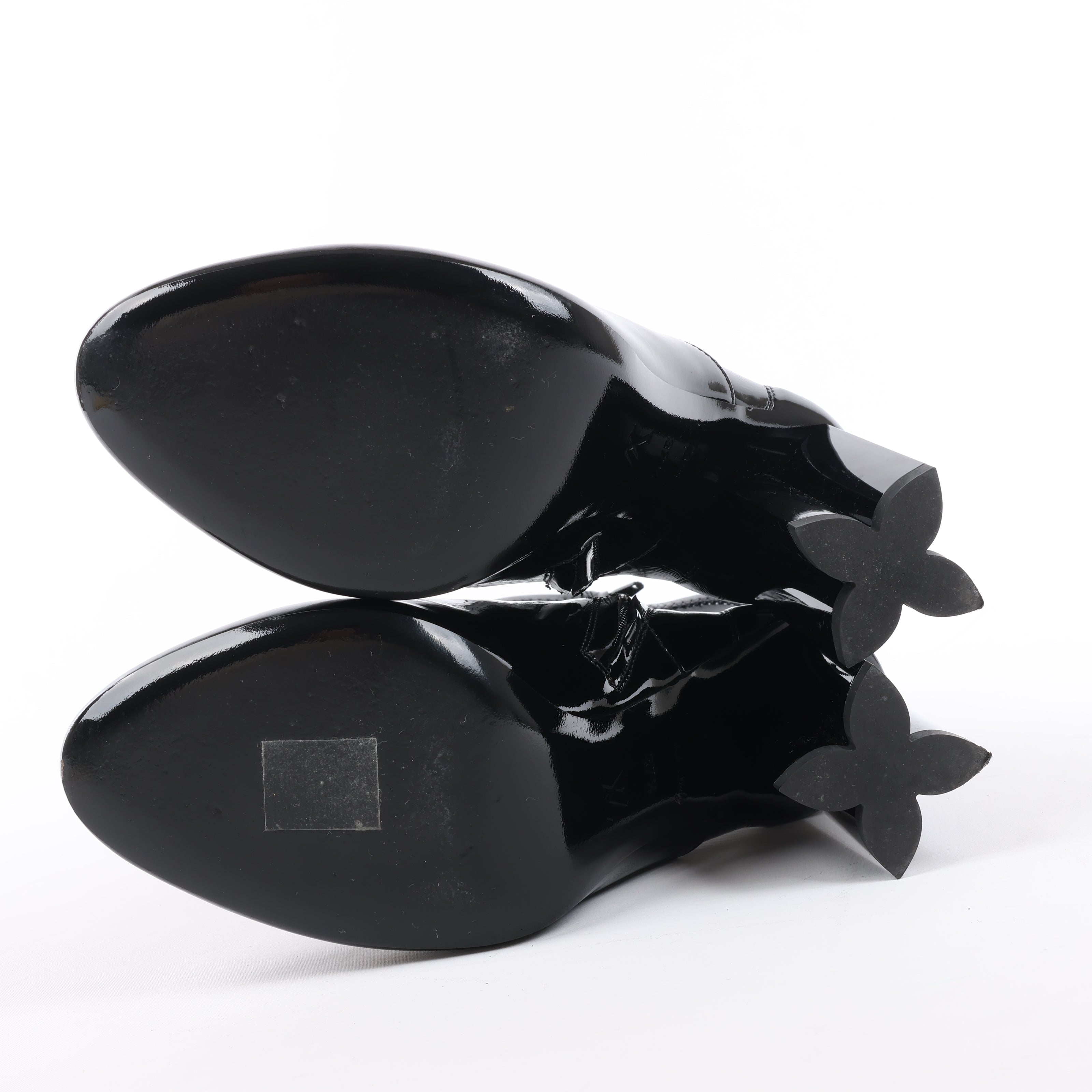 Louis Vuitton Silhouette Lines Patent Leather Ankle Boots in Black BR0137, Size 37.5 EU