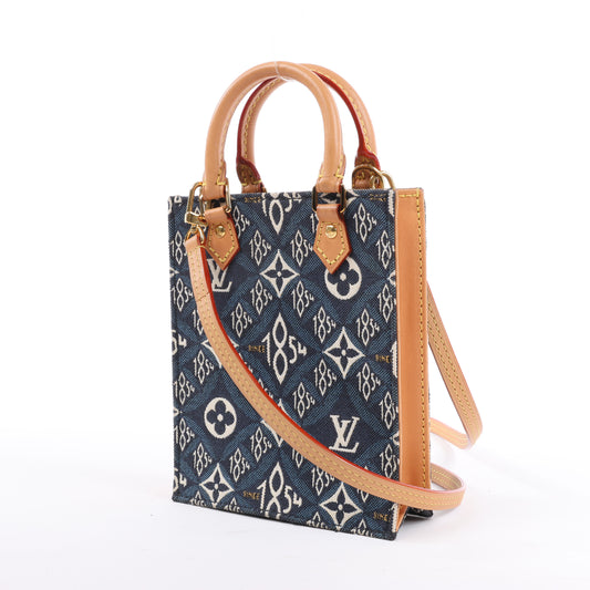 Louis Vuitton Since1854 Petit Sac Plat 2Way Handbag Blue x Beige M80288