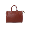Brown Louis Vuitton Speedy 25 Epi leather handbag with rounded top handles, textured finish, zip closure and subtle LV embossing.