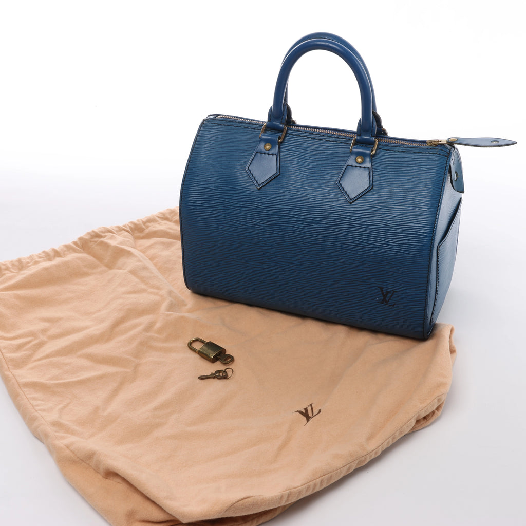Bolso de mano Louis Vuitton Speedy 25 de cuero Epi en azul M43015