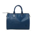 Blue Louis Vuitton Speedy 25 handbag in textured Epi leather with double rolled handles, top zip closure and subtle gold-tone hardware.