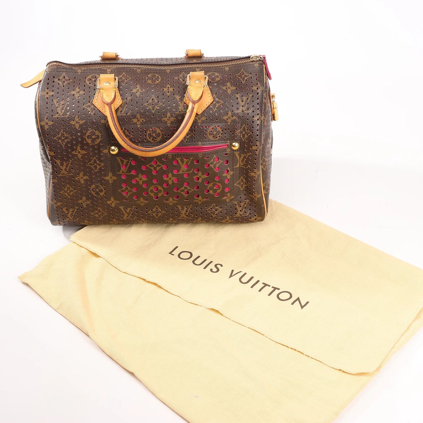 Louis Vuitton Monogram Perforated Speedy 30 Handbag in Brown x Pink M95180