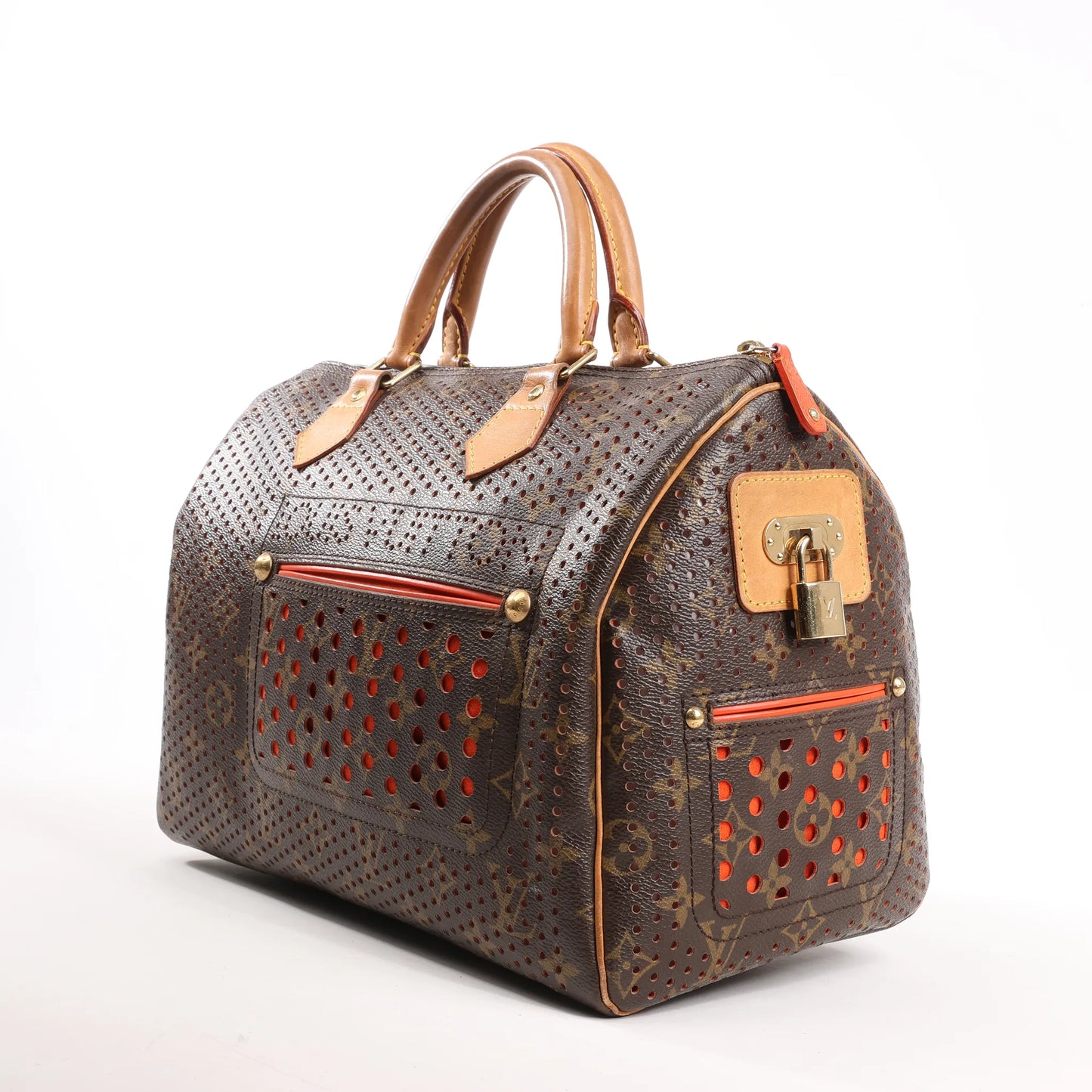 Louis Vuitton Speedy 30 Monogram Perforated Handbag in Brown x Red M95182