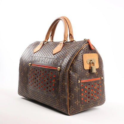 Louis Vuitton Speedy 30 Monogram Perforated Handbag in Brown x Red M95182