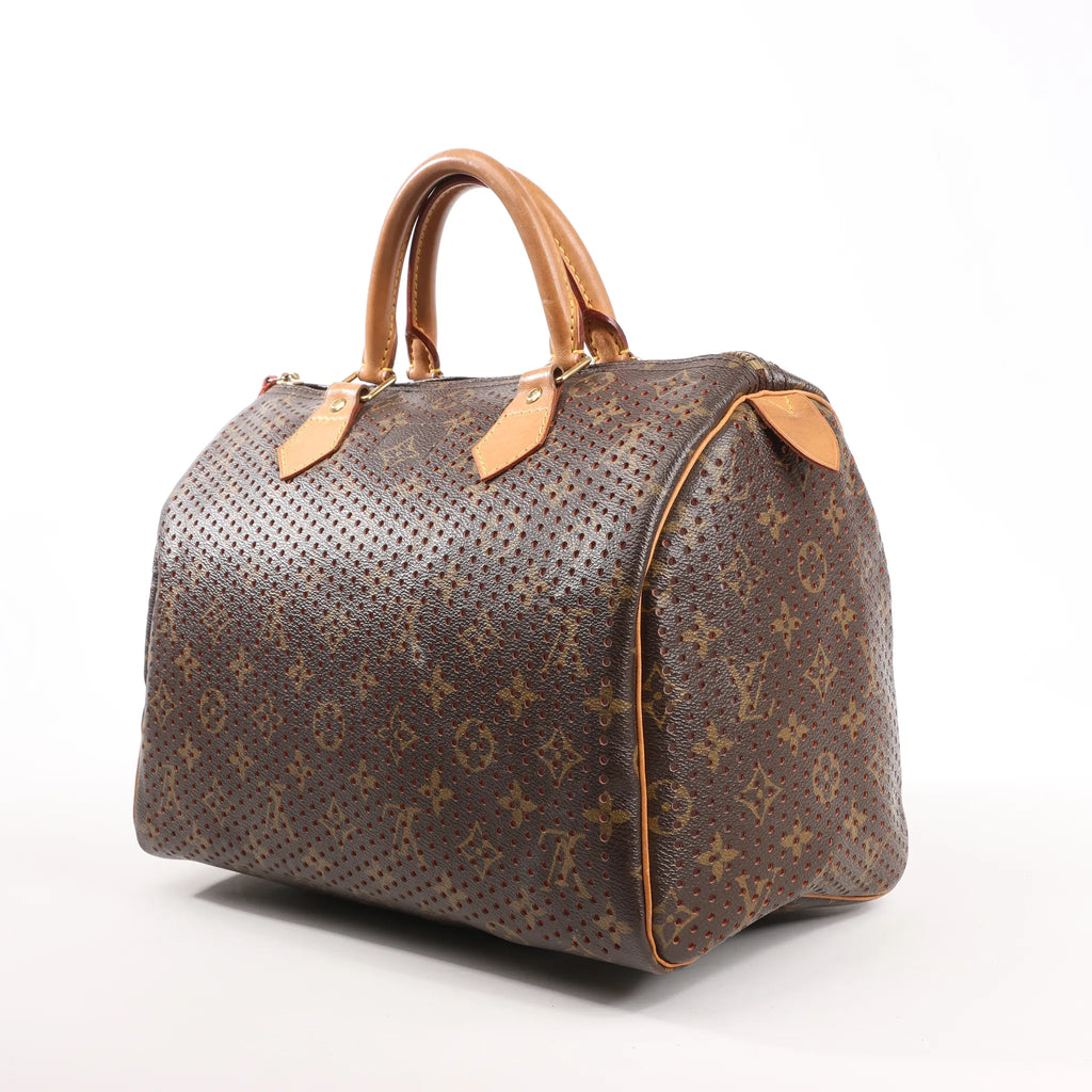 Louis Vuitton Speedy 30 Monogram Perforated Handbag in Brown x Red M95182
