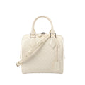 Louis Vuitton Speedy Cube PM white Damier Facette handbag with glossy check pattern, zip-top closure, top handles, and detachable shoulder strap