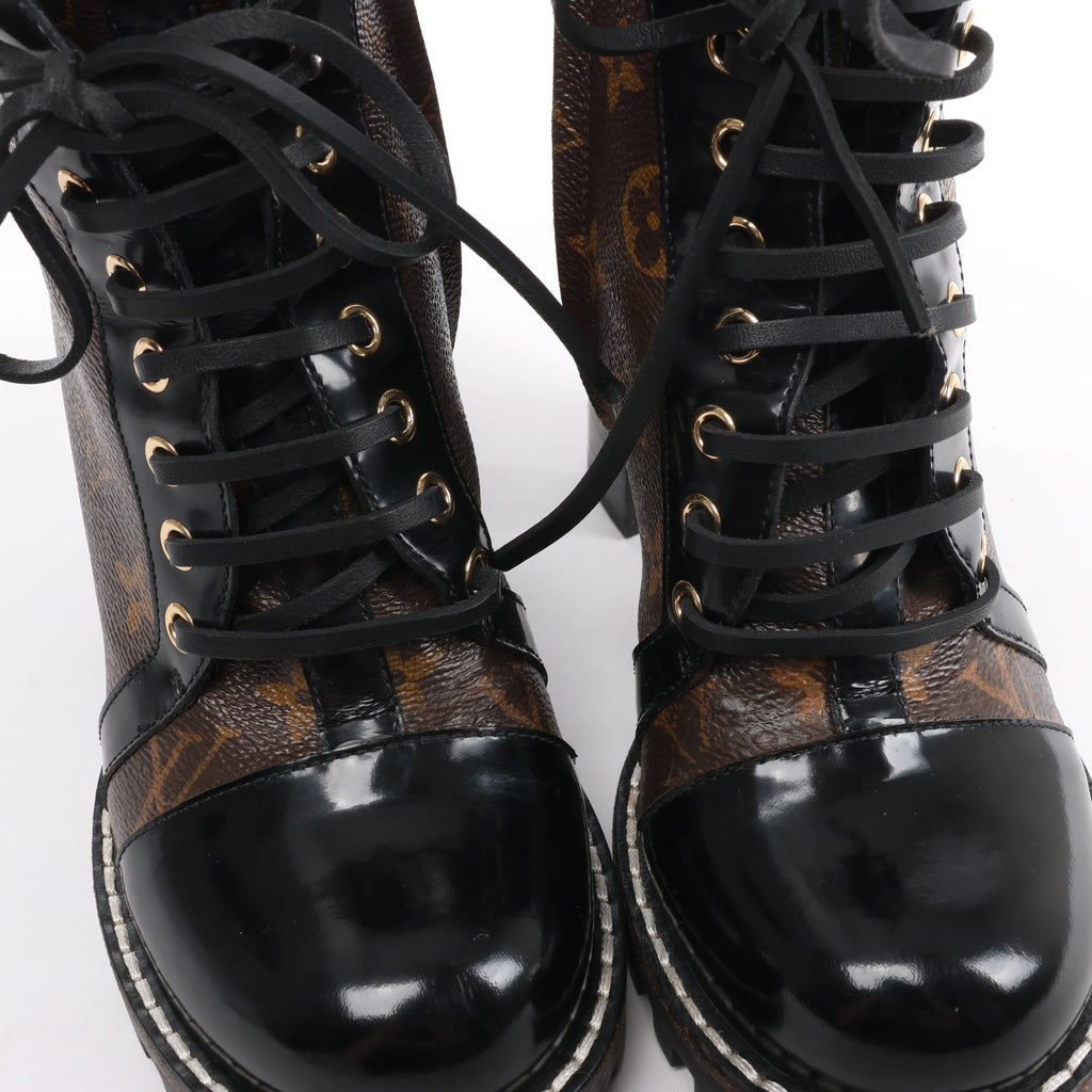 Louis Vuitton Star Trail Monogram & Leather Ankle Boot in Brown x Black MA0159, Size EU 38