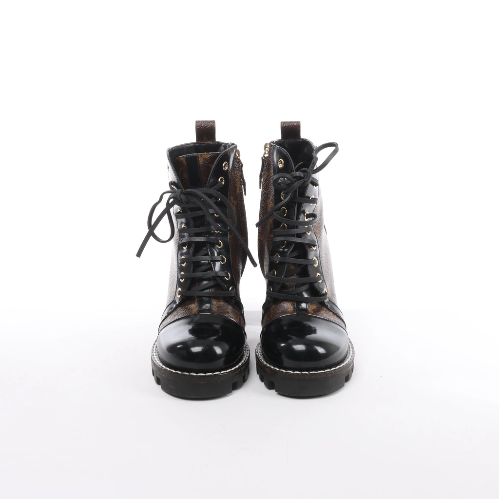 Louis Vuitton Star Trail Monogram & Leather Ankle Boot in Brown x Black MA0159, Size EU 38