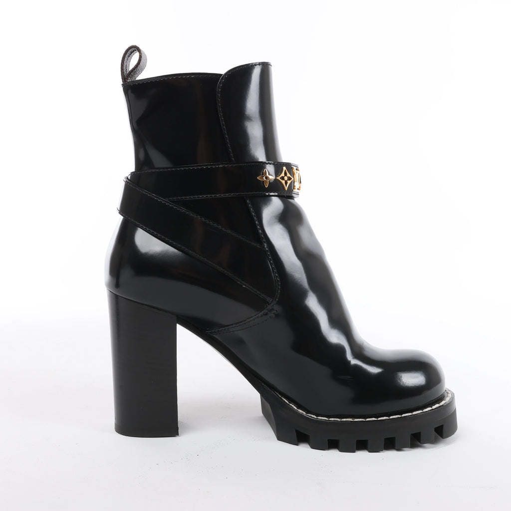 Louis Vuitton Star Trail Line 21 years Patent Leather Ankle Boots in Black MA0231, Size EU 37.5