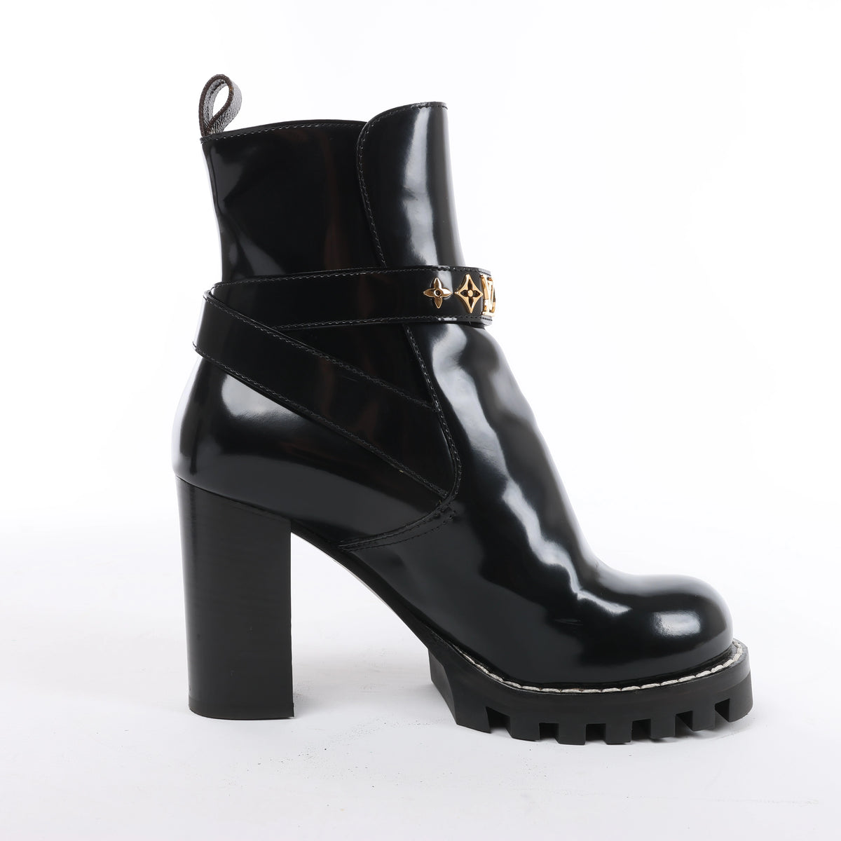 Louis Vuitton Star Trail Line 21 years Patent Leather Ankle Boots in Black MA0231, Size EU 37.5