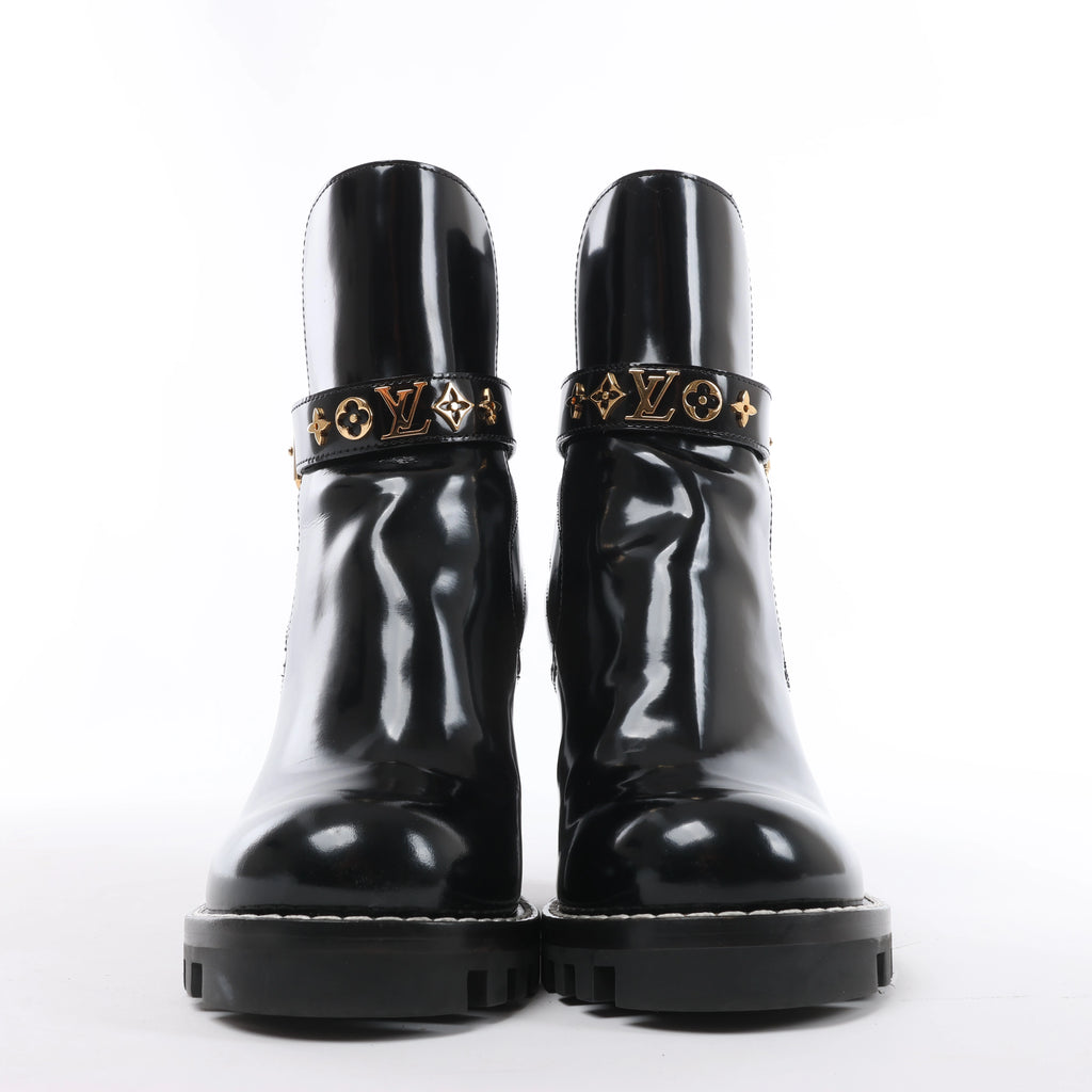Louis Vuitton Star Trail Line 21 years Patent Leather Ankle Boots in Black MA0231, Size EU 37.5