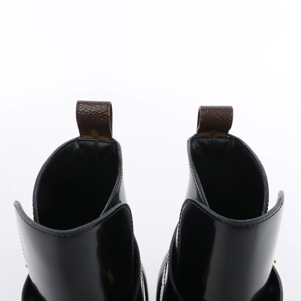 Louis Vuitton Star Trail Line 21 years Patent Leather Ankle Boots in Black MA0231, Size EU 37.5
