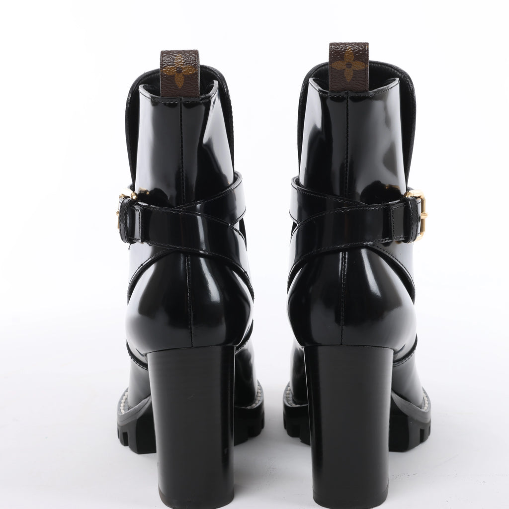 Louis Vuitton Star Trail Line 21 years Patent Leather Ankle Boots in Black MA0231, Size EU 37.5