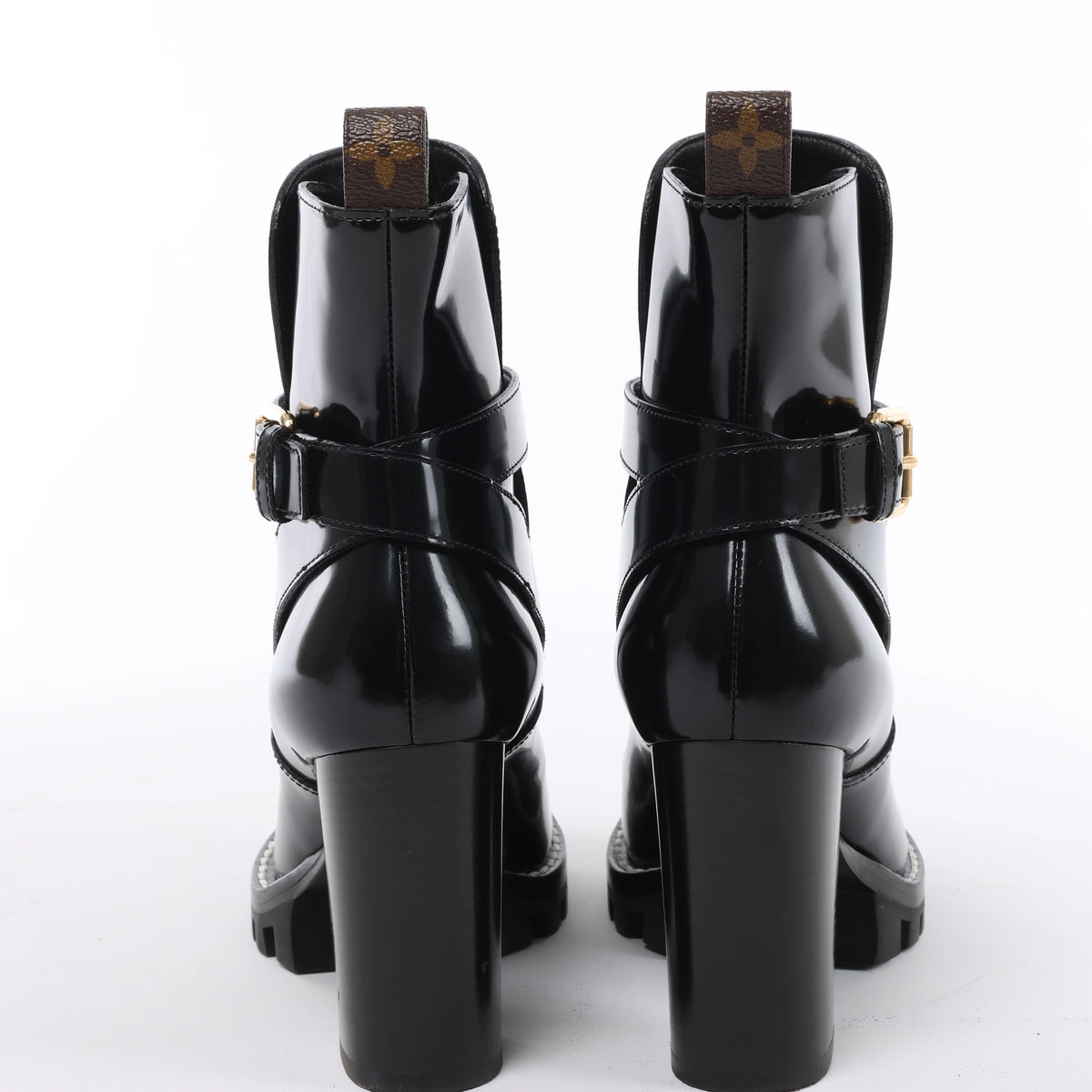 Louis Vuitton Star Trail Line 21 years Patent Leather Ankle Boots in Black MA0231, Size EU 37.5