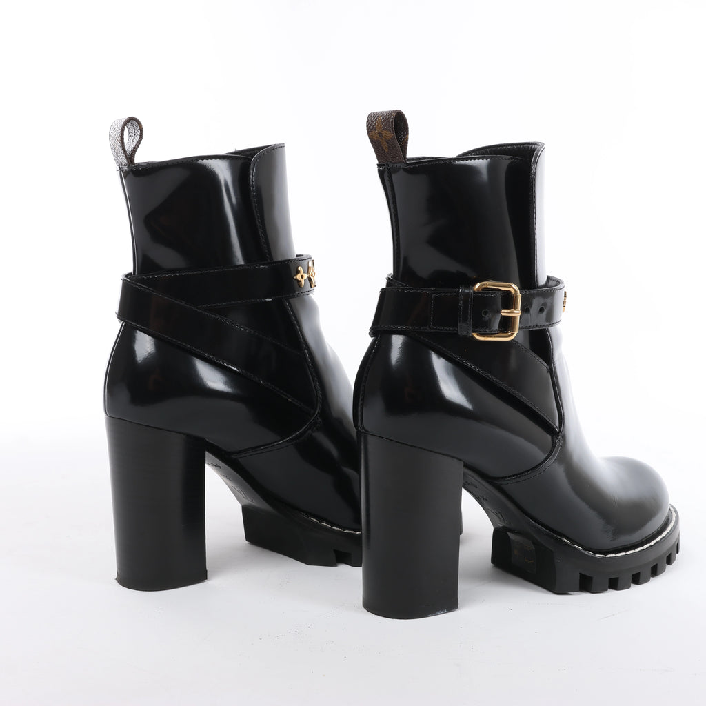Louis Vuitton Star Trail Line 21 years Patent Leather Ankle Boots in Black MA0231, Size EU 37.5